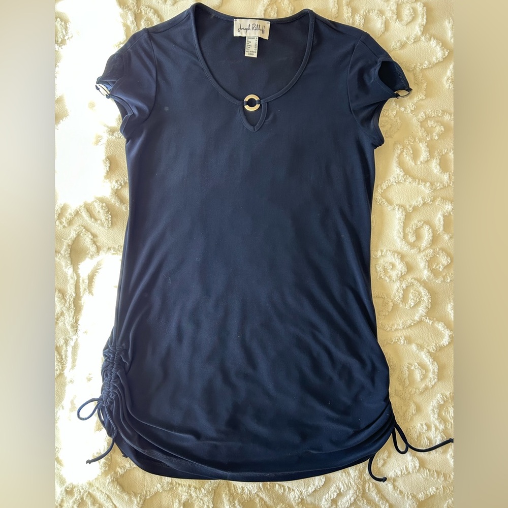 Joseph Ribkoff, navy tunic, cap sleeve, side ruched, size 8, worn once